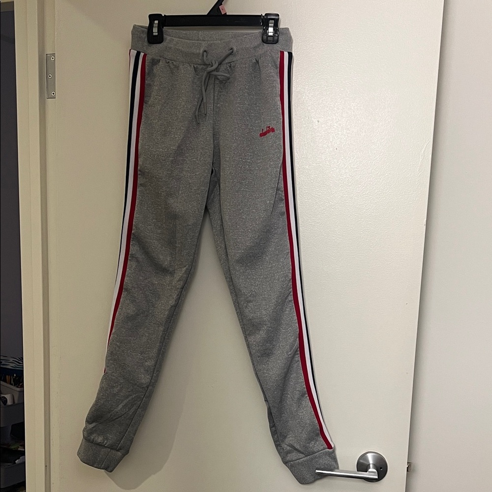 Diadora Kids Gray Joggers with Red and White Accents
